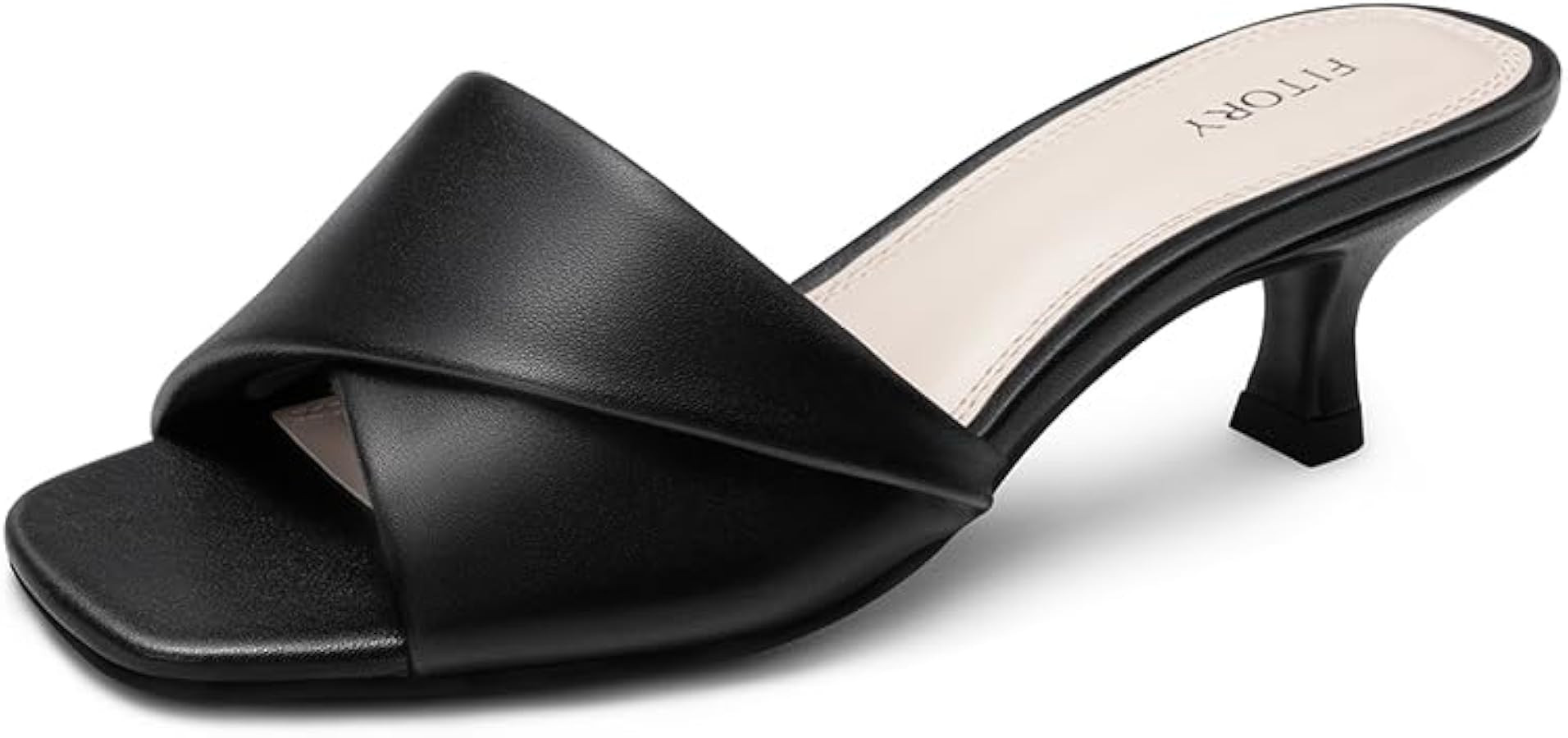 FITORY Women's Cross Band Kitten Heel Sandals,Comfortable Square Open Toe,Dressy Low Heel Sandals... | Amazon (US)