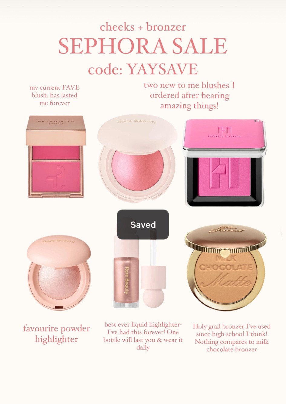 Sephora sale cheeks & bronzer faves! 20% off with code YAYSAVE if you’re ROUGE today! 

#LTKbeauty #LTKsalealert #LTKxSephora