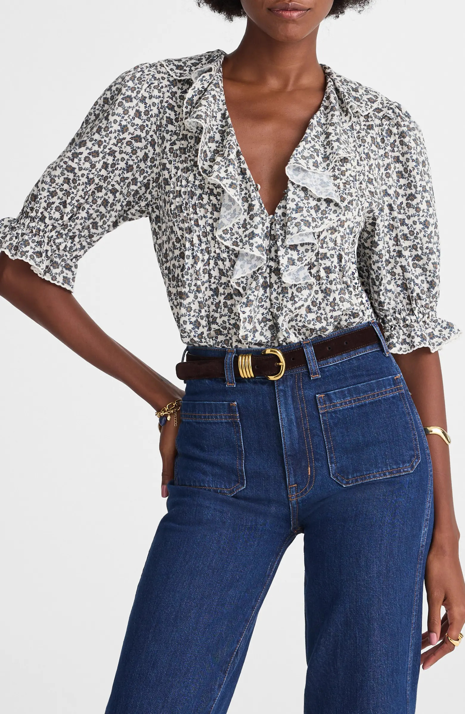 Madewell Ruffle Pintuck Puff Sleeve Top | Nordstrom | Nordstrom
