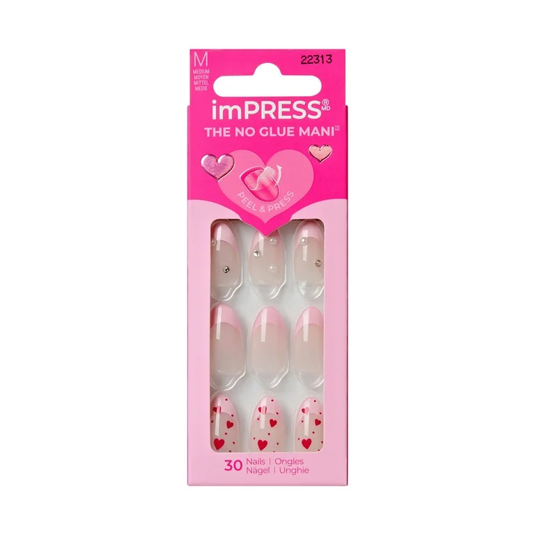 KISS imPRESS Valentine’s Day Press On Nails Almond, Still the One, Medium shape, 30 Count | Walmart (US)