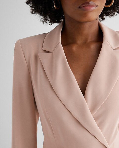 Double Breasted Padded Shoulder Mini Blazer Dress | Express