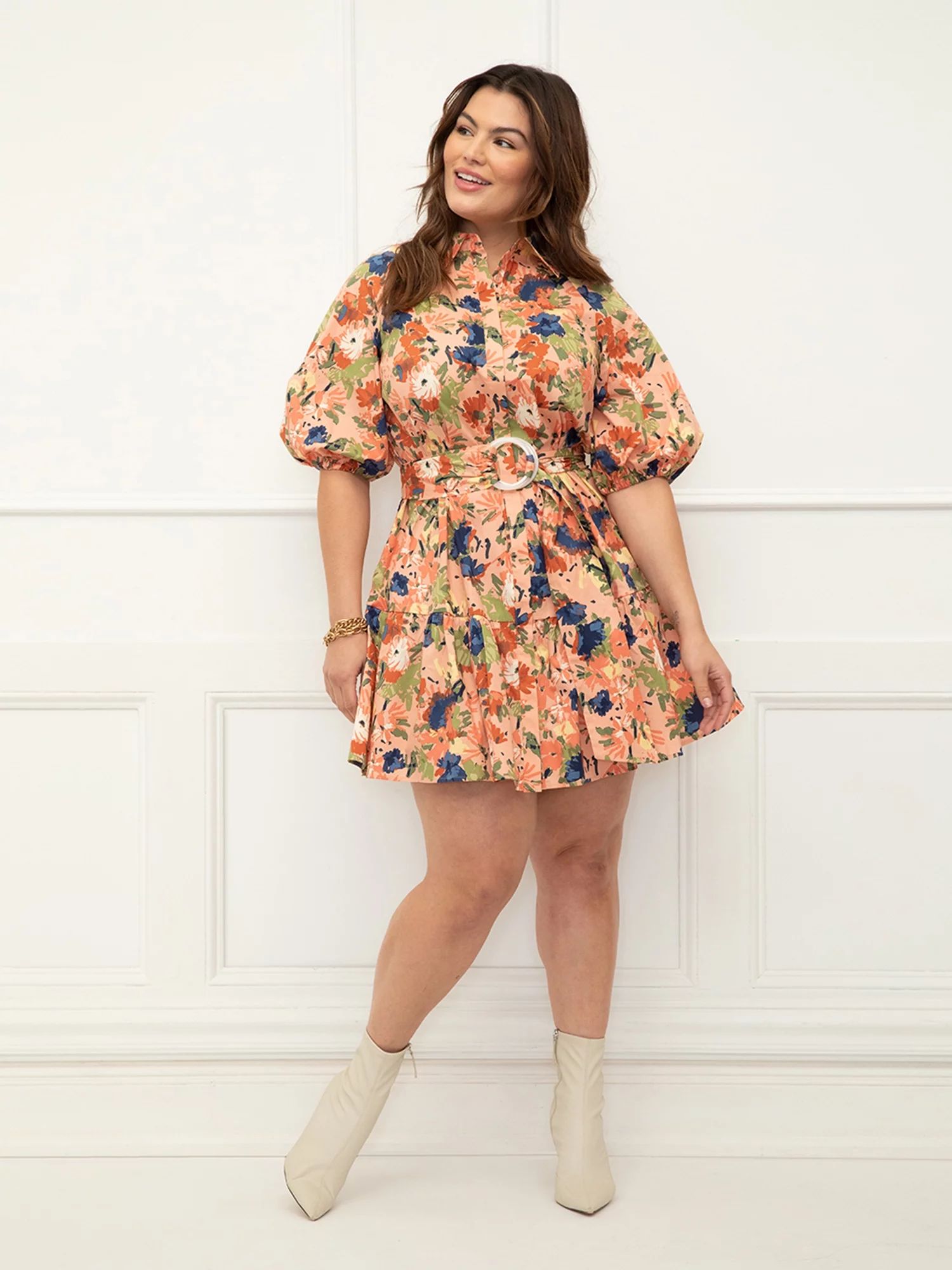 ELOQUII Elements Women's Plus Size Button Down Dress with Flounce | Walmart (US)