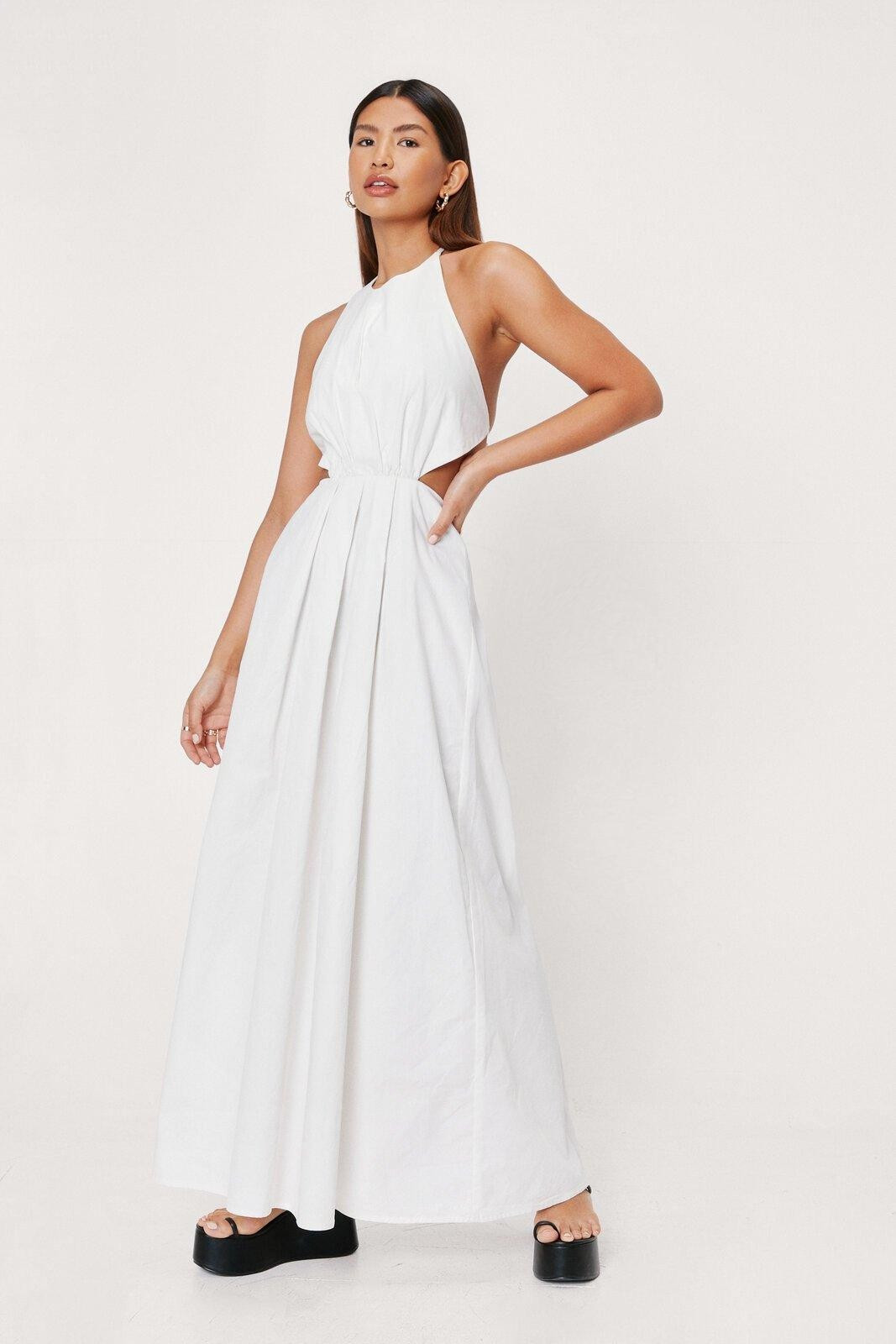 Poplin Halter Neck Cut Out Side Maxi Dress | Nasty Gal (US)
