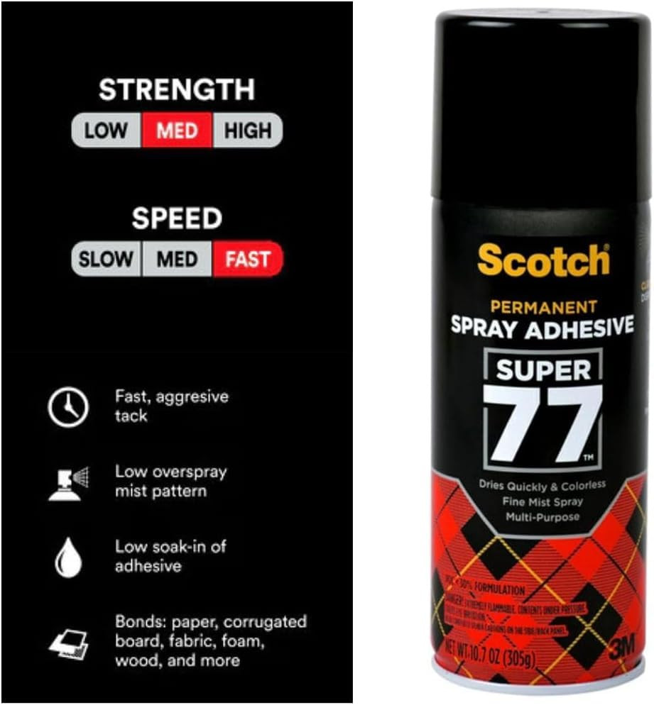 Scotch Super 77 Multipurpose Adhesive Spray, Bonds to Fabric, Cardboard, Plastic, Metal, Wood, Fe... | Amazon (US)
