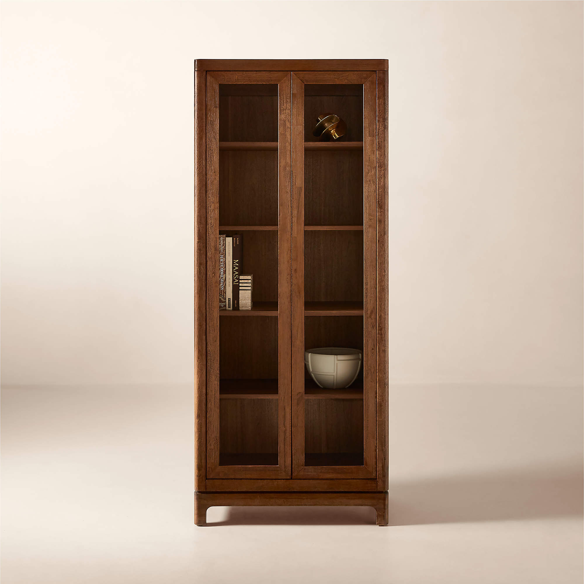 Truman Acacia Wood and Glass Door Tall Cabinet + Reviews | CB2 | CB2