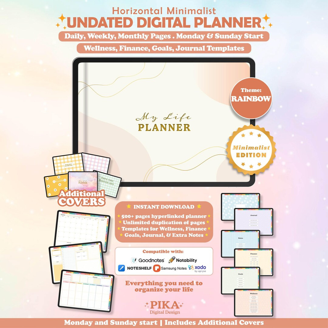 Digital Planner, Undated Landscape Minimalist, Goodnotes Notability iPad Planner, Daily Weekly Mo... | Etsy (US)