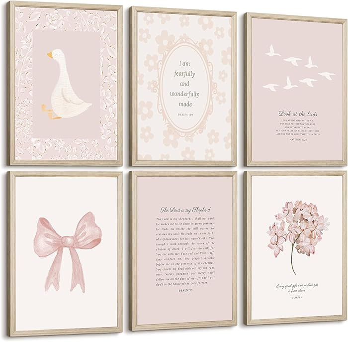 Nursery Christian Wall Art Bible Verse Prints Pink Girl Nursery Room Canvas Wall Decor Coquette B... | Amazon (US)