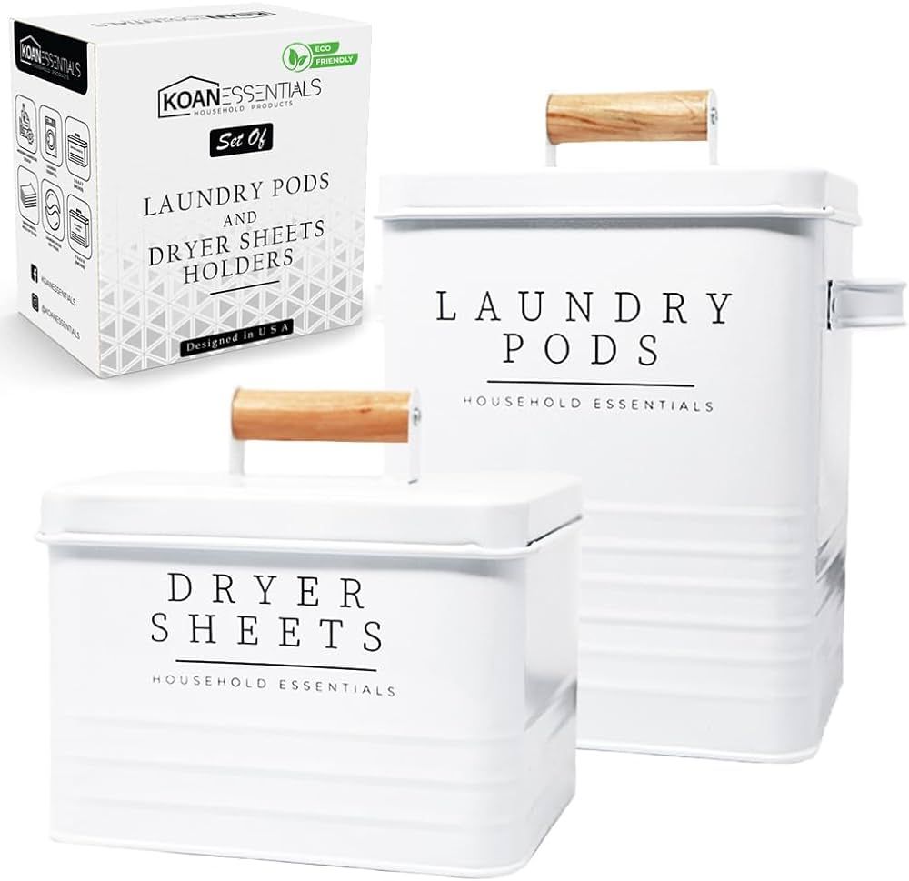Amazon.com: KOANEssentials Farmhouse Metal Laundry Pods Container with Dryer Sheet Holder for Lau... | Amazon (US)