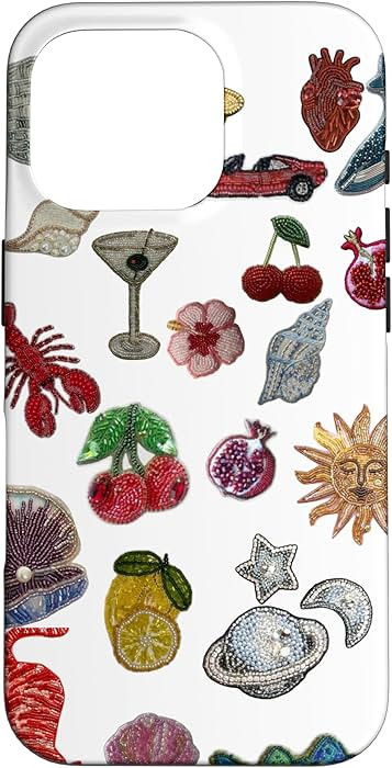 iPhone 16 Pro Mosaic Martini Cocktail Leopard Cherries Tiles Eclectic Case | Amazon (US)