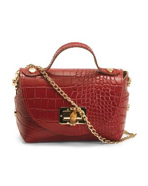 Made In Italy Leather Top Handle Crocodile Satchel | TJ Maxx