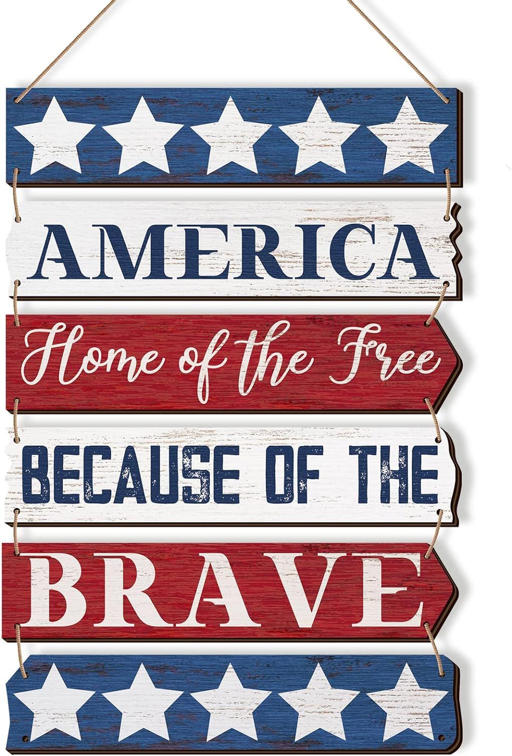 Tatuo 4th of July Decorations Patriotic Wall Decor Memorial Day Wooden Hanging Sign Rustic Red Wh... | Amazon (US)