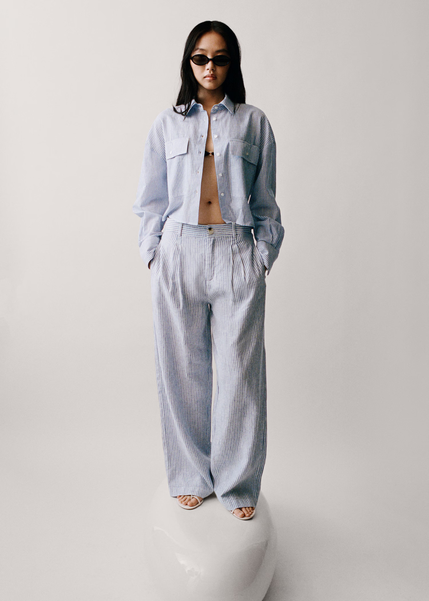 Striped linen-blend trousers - Women | MANGO United Kingdom | MANGO (UK)