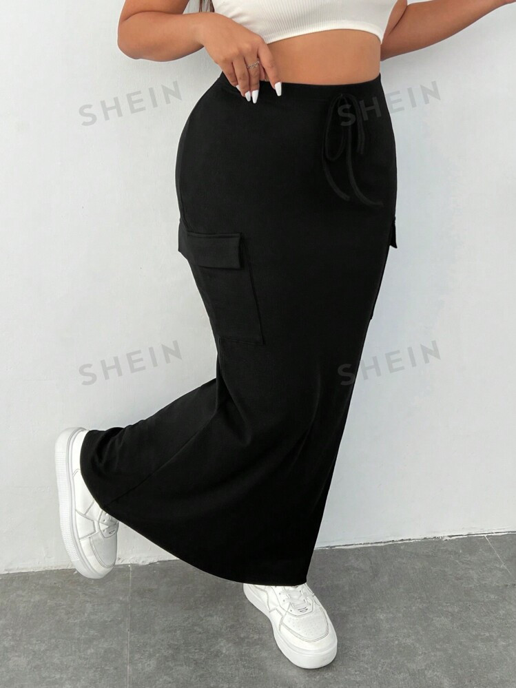 SHEIN EZwear Women's Plus Size Summer Casual Black Long Work Skirt | SHEIN