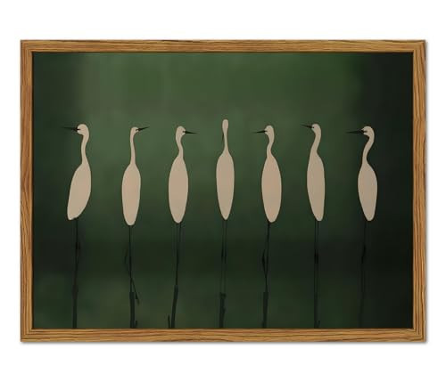 Framed Japanese Cranes Wall Art, Vintage Bird Pictures Wall Decor Paintings, Rustic Nature Animal Canvas Prints Minimalist Green Home Decor for Living Room Bedroom Office 12x16 inch | Amazon (US)