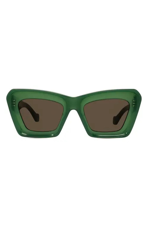 Loewe Anagram 52mm Cat Eye Sunglasses in Shiny Dark Green /Brown at Nordstrom | Nordstrom