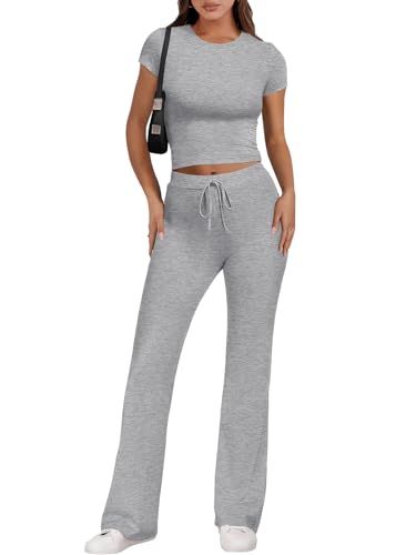 Caracilia 2 Piece Lounge Sets for Women Summer Casual Y2K Outfits Crop Top Straight Leg Pants Wor... | Amazon (US)