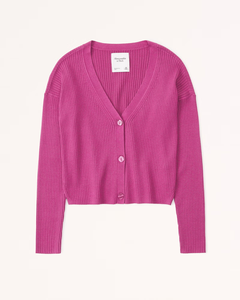 Abercrombie & Fitch Women's Wide Ribbed Cardigan in Pink - Size XL | Abercrombie & Fitch (US)