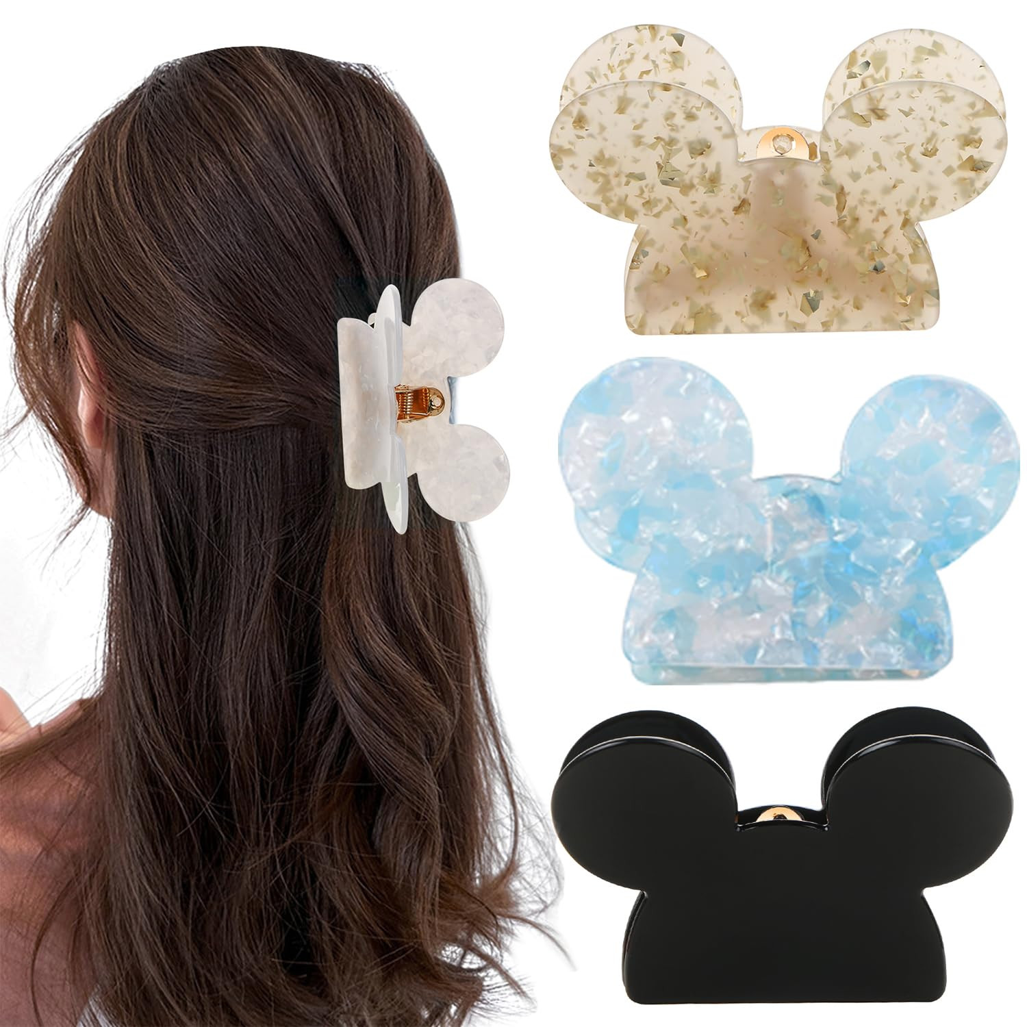 3Pcs Bear Head Hair Clips Acrylic Bear Hair Claw Clips for Thin Medium Hair | Amazon (US)