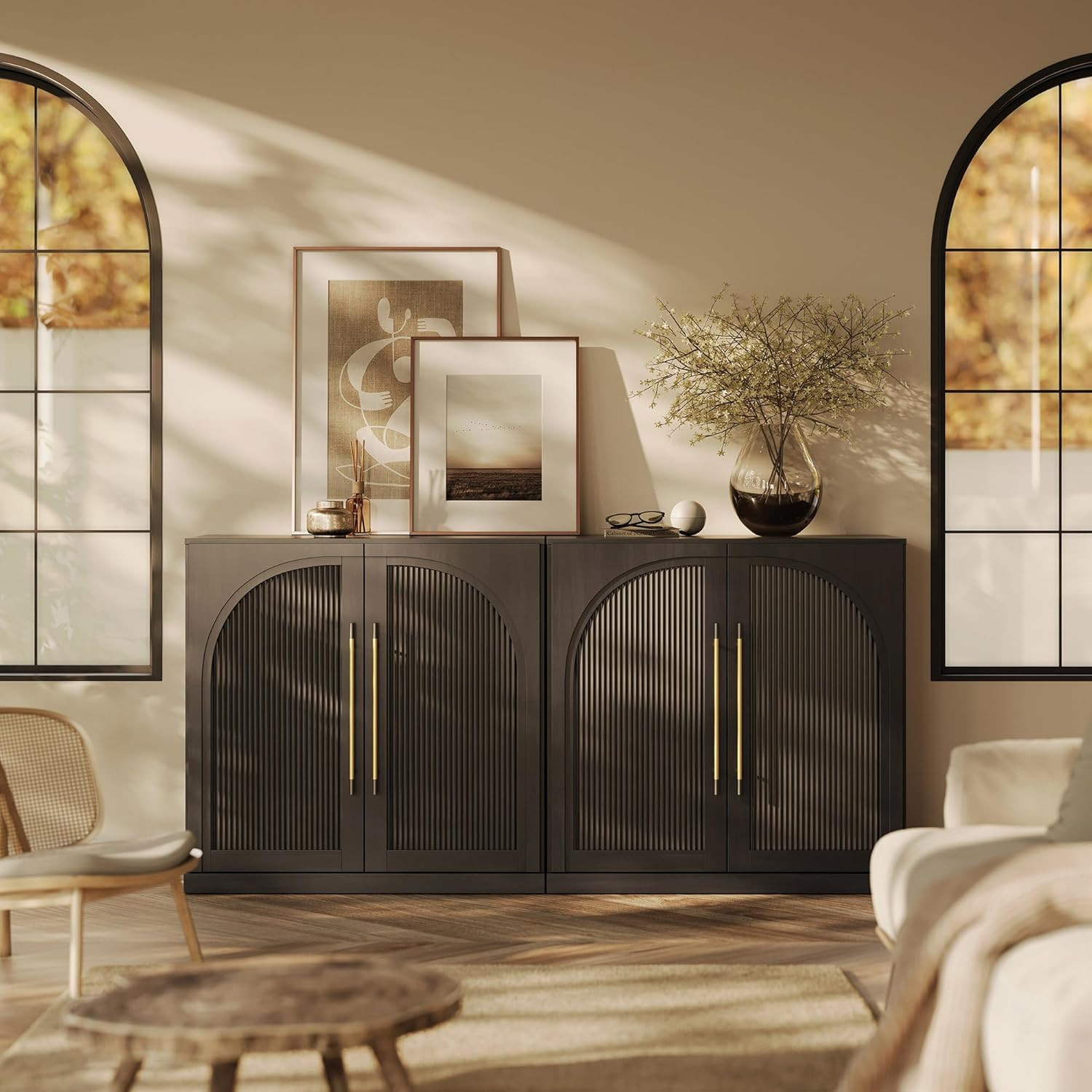 BELLEZE Set of 2 Jagger Sideboard Buffet Cabinet - Ebony | Amazon (US)