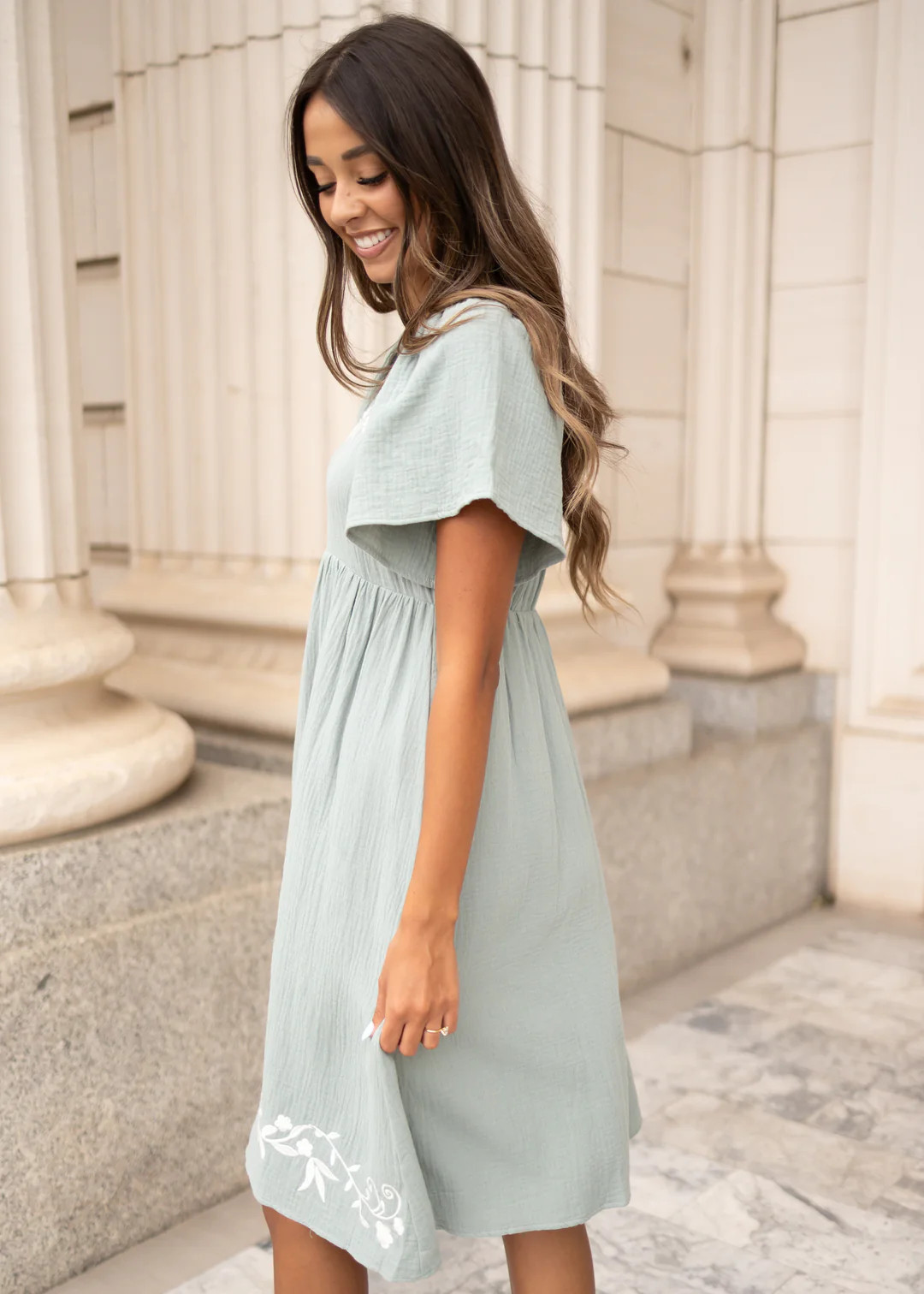 Clarisse Light Sage Embroidered Dress | My Sister's Closet Boutique