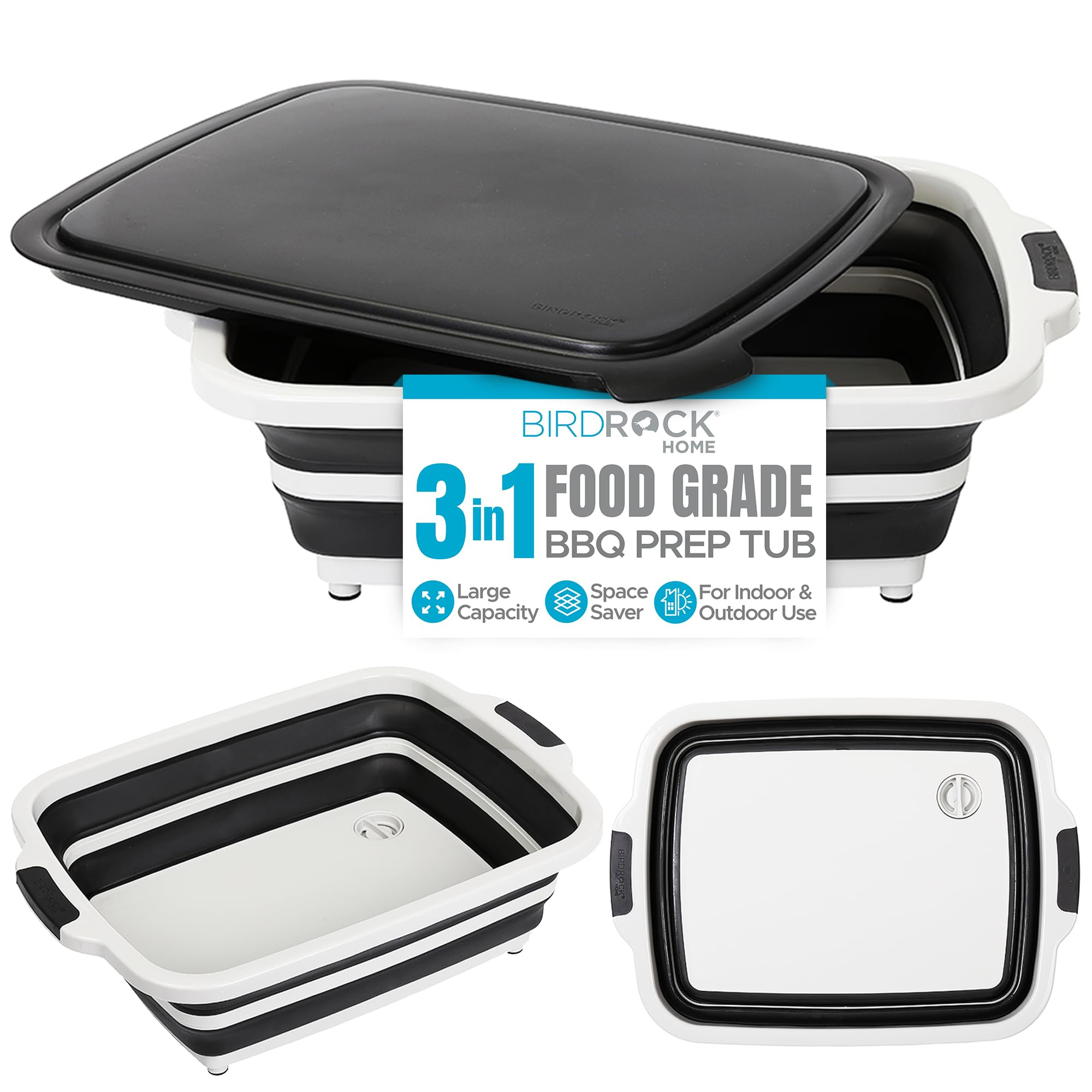 BIRDROCK HOME Collapsible Large BBQ Prep Tub w/Cutting Board, Multi-Function Grill Caddy w/Coland... | Amazon (US)
