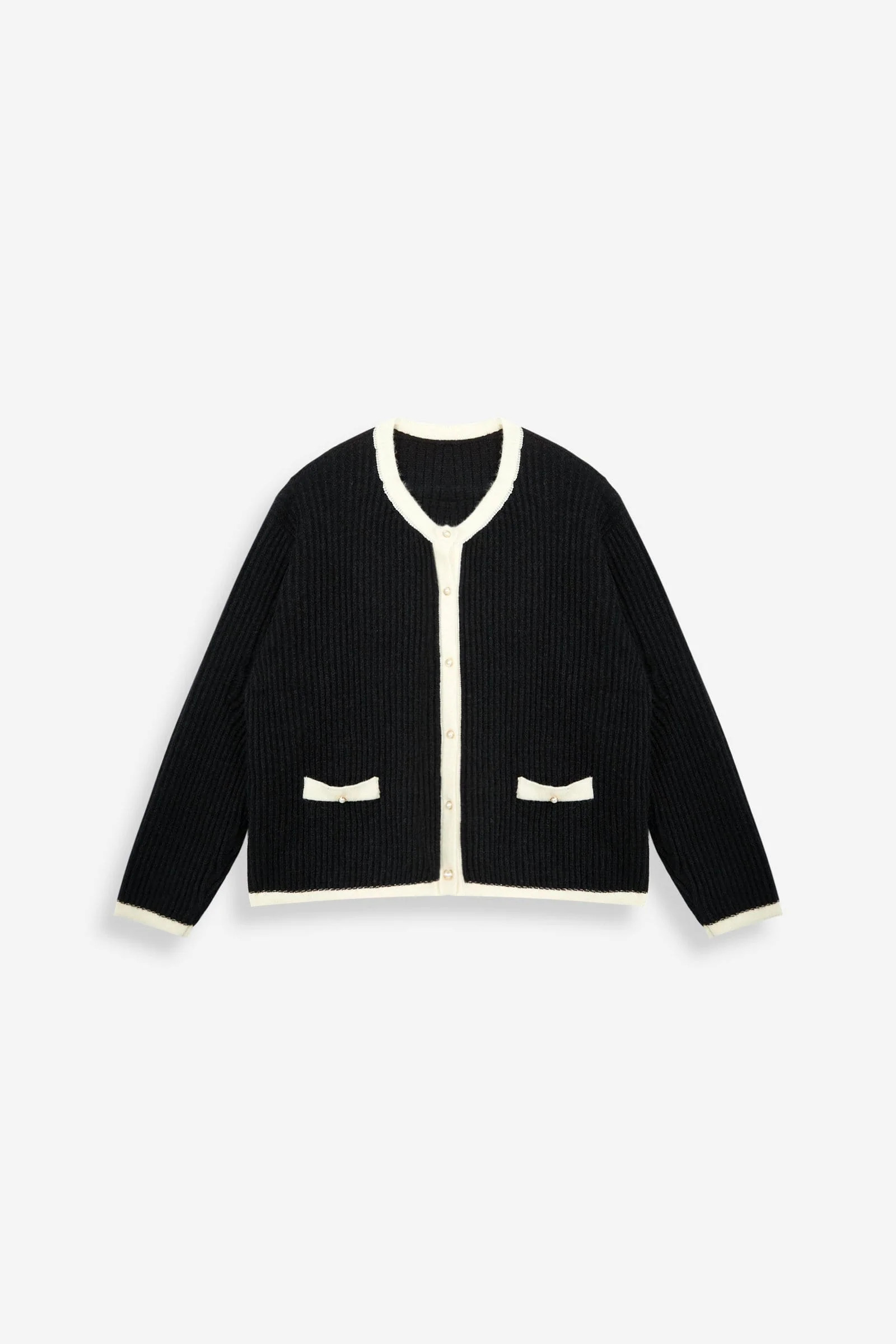 Leigha Black Contrast knitted Cardigan | J.ING
