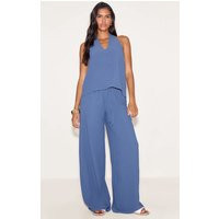 Blue Woven Casual Wide Leg Pants | PrettyLittleThing US