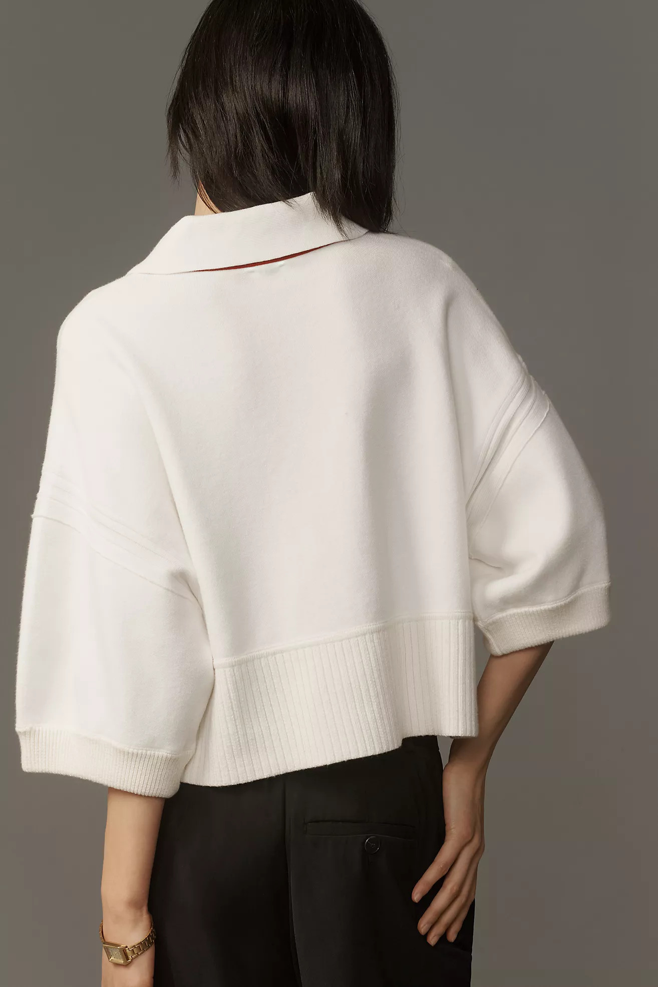 Maeve Elbow-Sleeve Compact Collared V-Neck Sweater | Anthropologie (US)