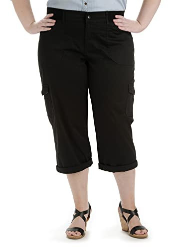 Lee Women's Plus Size Relaxed Fit Austyn Knit Waist Cargo Capri Pant, Black, 18 Plus | Amazon (US)