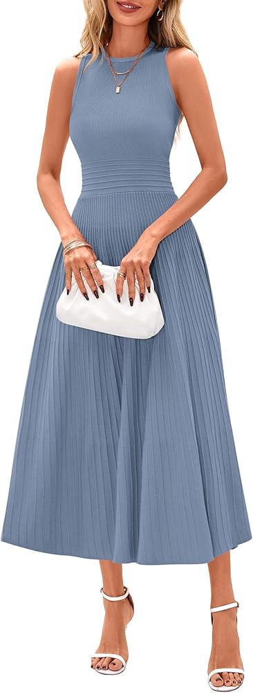 PRETTYGARDEN Spring Casual Dresses for Women 2026 Summer Business Work Midi Sleeveless A Line Ple... | Amazon (US)