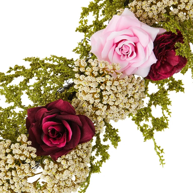 Rose and Baby's Breath Valentine's Day Heart Wreath, Multicolor, 22", by My Texas House | Walmart (US)