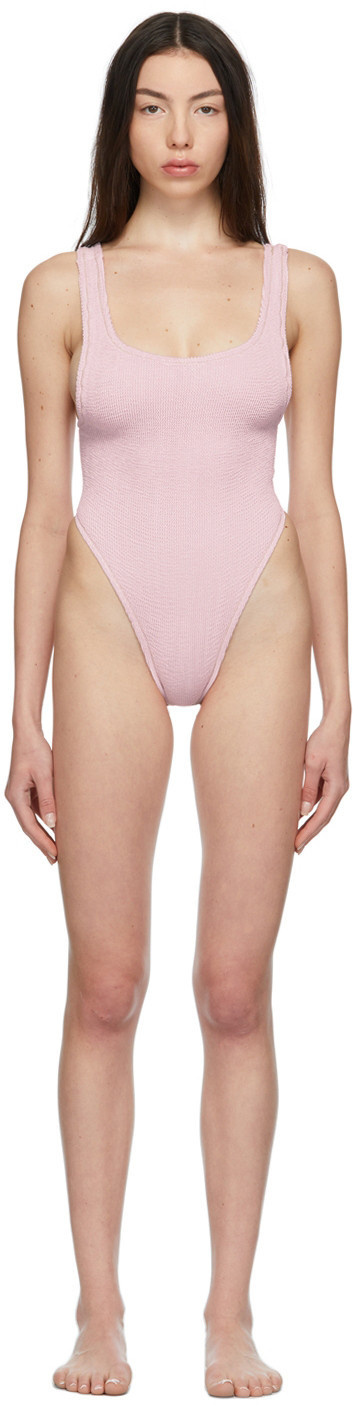 Reina Olga Pink Scrunch Ruby One-Piece Swimsuit | SSENSE