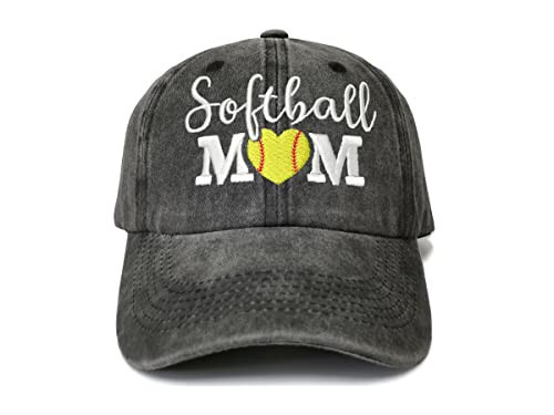 Shenbors Softball Mom Baseball Hat for Women, Washed Black Embroidered Dad Hat for Mother Mama, Outdoor Sports Snap Back Ponytail Hat | Amazon (US)