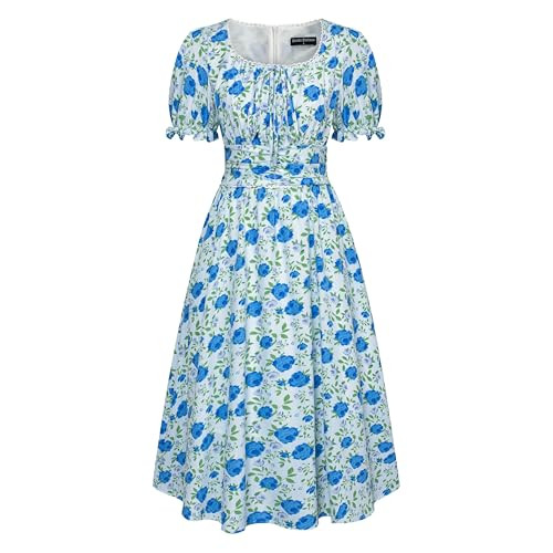 Scarlet Darkness Women Summer Victorian Square Neck Floral Dress Cottagecore Dress with Pockets | Amazon (US)
