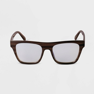 Women's Striped Retro Square Blue Light Filtering Glasses - A New Day™ Brown | Target