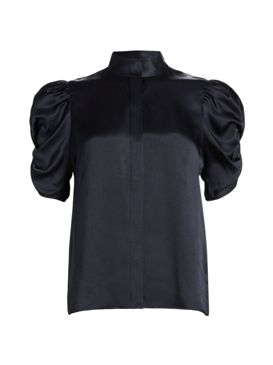 Shop Frame Puff-Sleeve Silk Blouse | Saks Fifth Avenue | Saks Fifth Avenue