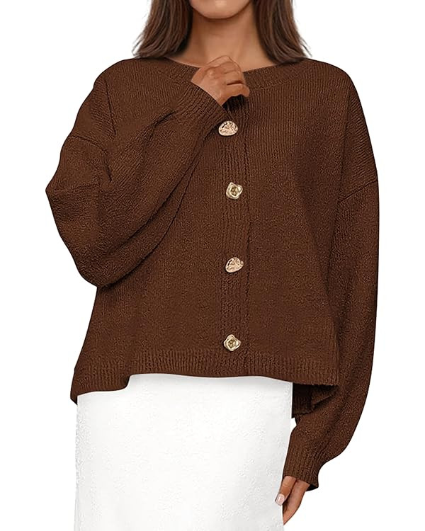 MASCOMODA Fall Long Sleeve Cropped Cardigan Sweaters for Women Trendy Crewneck Open Front Gold Bu... | Amazon (US)