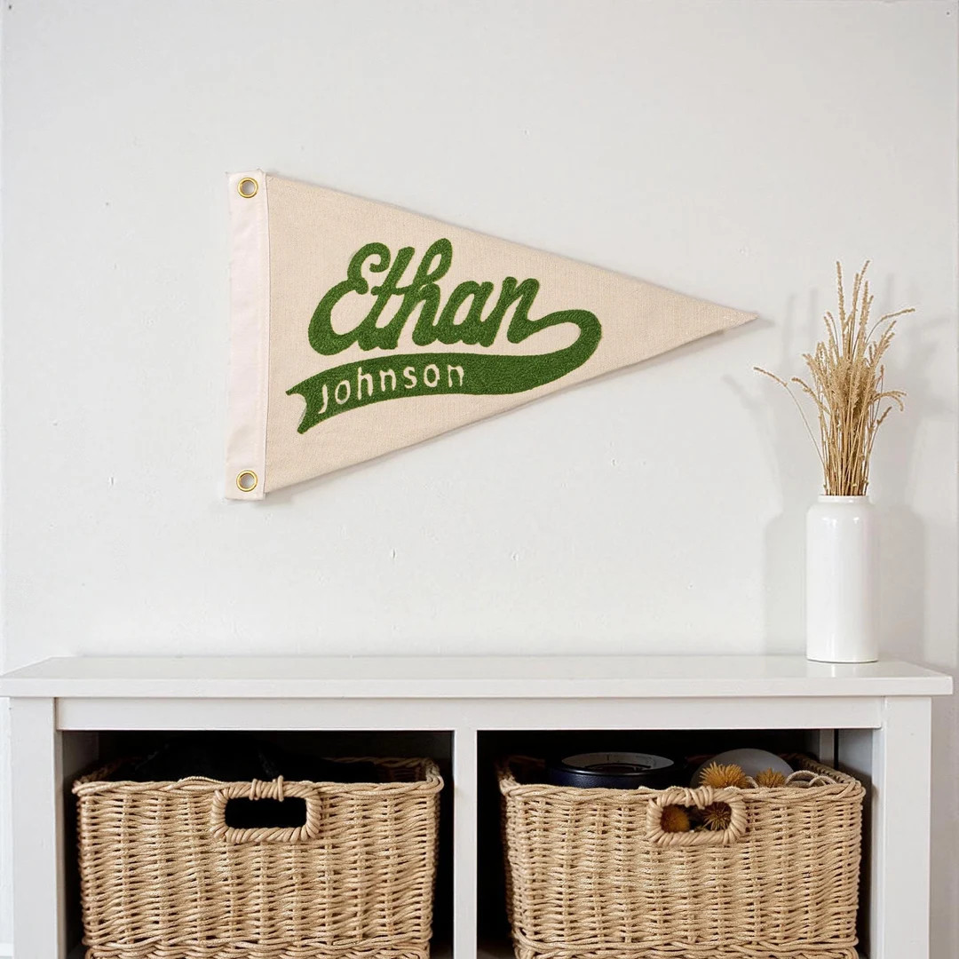 Hand Embroidered Name Pennant Flag Pennant Banner Custom Flag Custom Pennant name banner Baby nam... | Etsy (US)