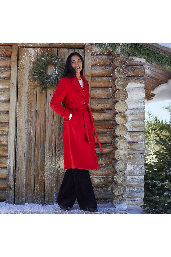 Women's Petite Wool Wrap Long Coat - Lands' End - Red - M | Lands' End (US)