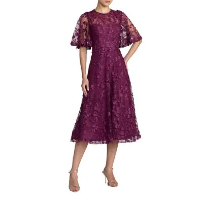 Mac Duggal Floral Embroidered Mesh Midi Dress with Sleeves in Sage at Nordstrom, Size 6 | Nordstrom