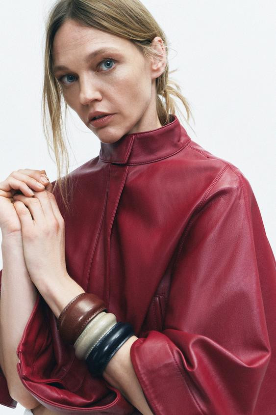 CROPPED LEATHER ZIP CAPE | Zara US
