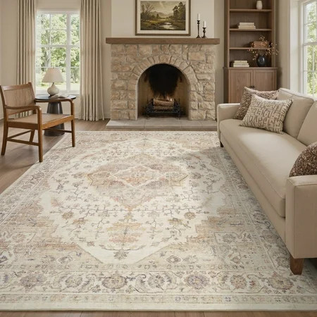 FEELHOME 5'x7' Area Rug Washable Carpet Soft Distressed Non Slip Vintage Rugs for Living Room Bedroom Kitchen Taupe | Walmart (US)