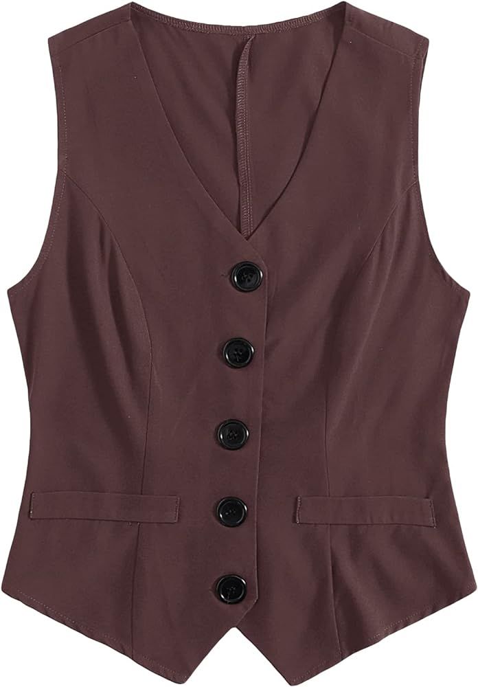 SheIn Women's Sleeveless Vest Crop Blazer Vests Casual Single Breasted Coat Jacket | Amazon (US)