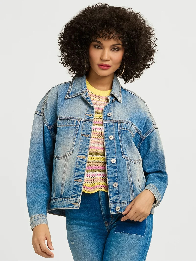 Jessica Simpson Women's Swing Denim Jacket with Back Pleat, Sizes XS-XL | Walmart (US)