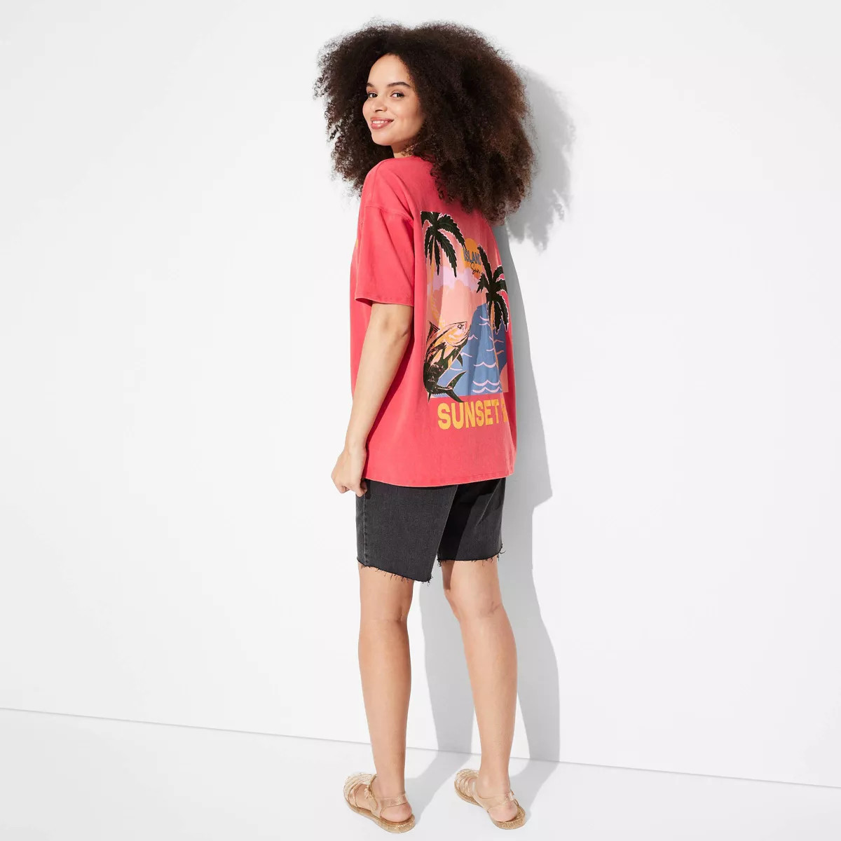 Women's Short Sleeve High Neck Oversized Graphic T-Shirt - Wild Fable™ Cherry Red | Target