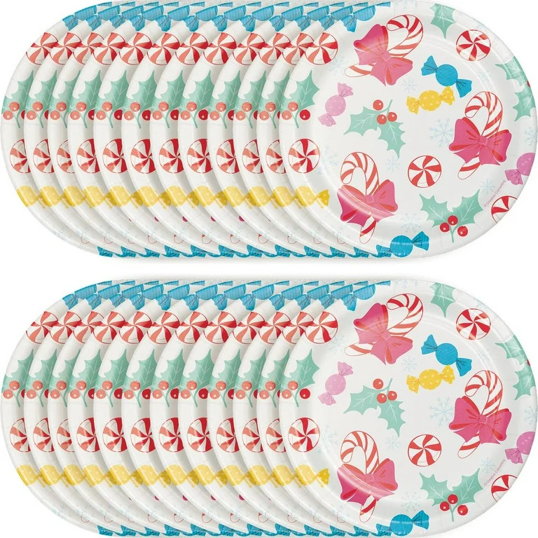 Candy Christmas Disposable Paper Plates, 7", Multicolor, 24 Count, by Holiday Time | Walmart (US)