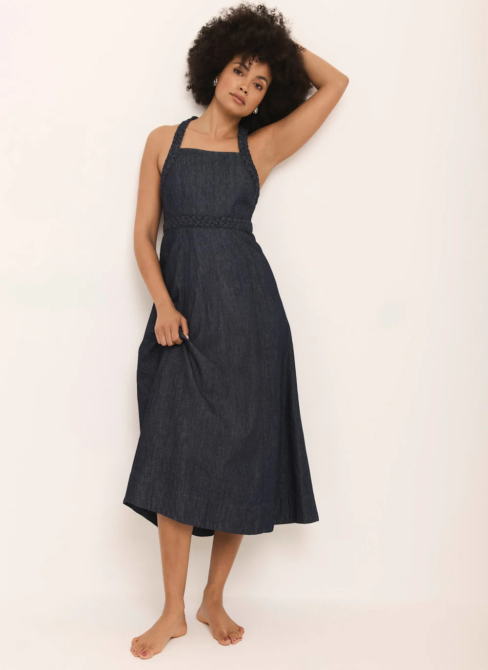 Dark Indigo Denim Halter Midi Dress | Mint Velvet