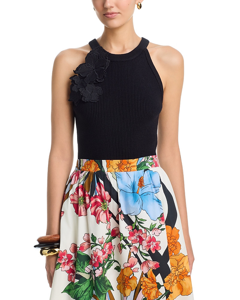 T Tahari Floral Detail Ribbed Tank | Bloomingdale's (US)