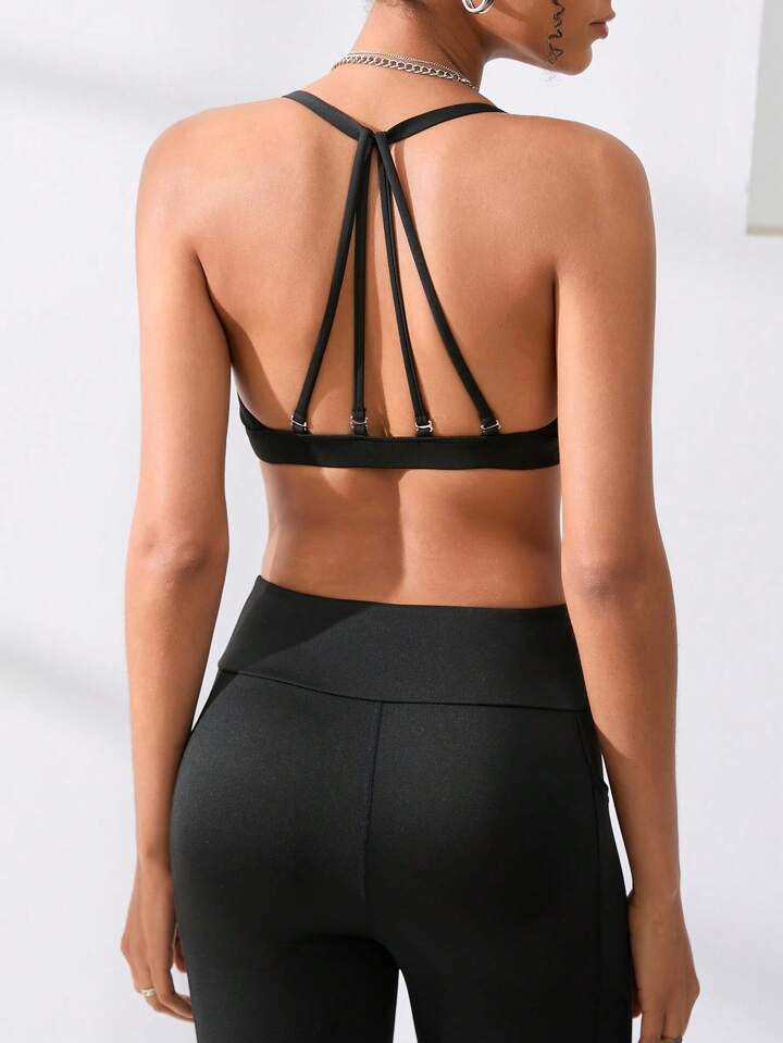 SHEIN Sport Studio Solid Strappy Back Sports Bra | SHEIN