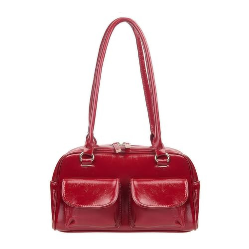 Y2K Shoulder Purses for Women Trendy - PU Leather Retro Boston Handbag, Lightweight and Versatile for Work and Travel (Red) | Amazon (US)